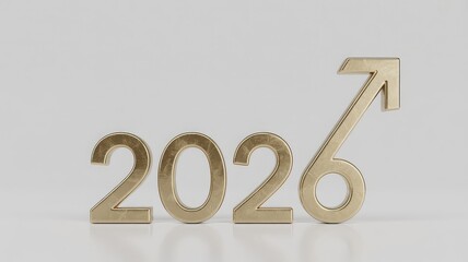 Golden 2026 number with an upward arrow symbolizing growth and future success.