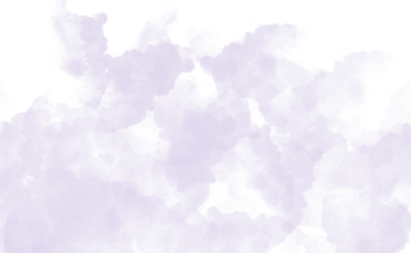 A soft lavender watercolor cloud delicately diffuses, isolated on transparent background, creating a gentle and soothing visual texture