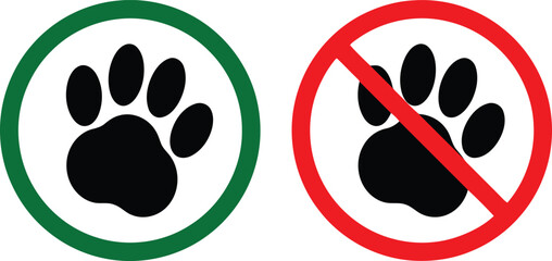 Vector art of two paw print icons, one allowed and one prohibited © Mst