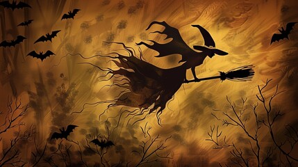Enchanting High-Resolution Witch Broom Halloween Background – Ideal for Halloween Party Invitations, Social Media Covers, Decor Posters & Greeting Cards. Features a Stylish Witch Broom Adorned with 