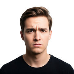 Fototapeta premium portrait of man with hand on chin and furrowed brow on Isolated transparent background png. generated with AI