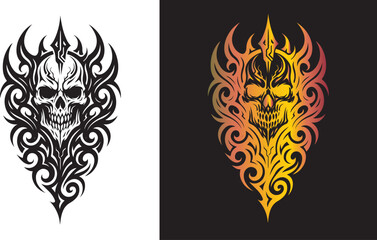 tribal gold fire tattoo skull