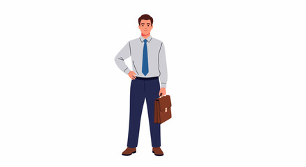 Confident Businessman Standing with Briefcase Professional Corporate Male Character Illustration