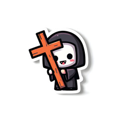 Mini Vampire Character With Red Cape Showing Playful Fangs Sticker