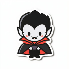 Mini Vampire Character With Red Cape Showing Playful Fangs Sticker
