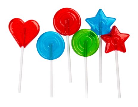 Mix shaped colorful lolipops candy isolated on transparent background