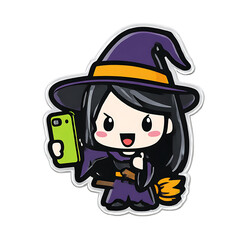 Chibi Little Witch Flying On A Mini Broomstick Sticker