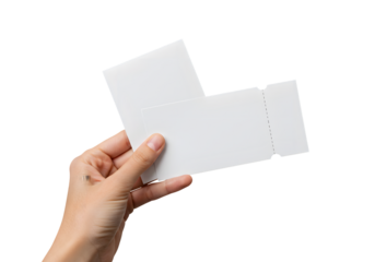 Hand holding blank white tickets or coupons ready for event entry, giveaway, or special offer promotion, offering versatile design space
