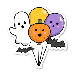 Helium Balloons Shaped Like Ghosts, Pumpkins, And Bats Sticker