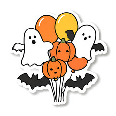 Helium Balloons Shaped Like Ghosts, Pumpkins, And Bats Sticker
