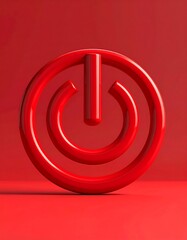 Red glossy power icon on a red background
