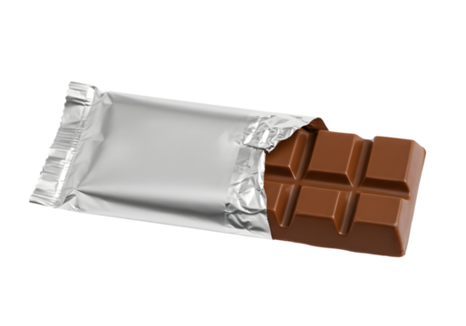 Indulgent milk chocolate bar partially unwrapped revealing rich squares of pure delight perfect for sweet cravings and delicious snacking moments