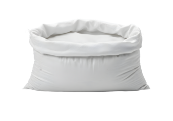 Empty white woven polypropylene bag with open top, ready for filling with diverse materials for construction, agriculture, or storage needs