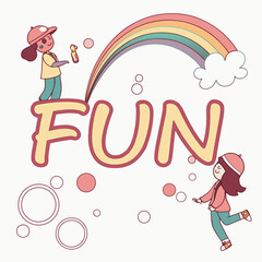 Children enjoying fun with bubbles and rainbows