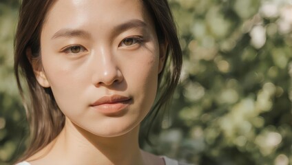 Naklejka premium Young Asian Womans Portrait in Natural Light with Soft Focus Background.