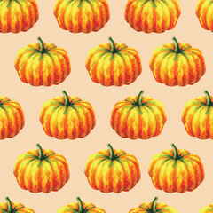 vector seamless pattern with colorful autumn pumpkins