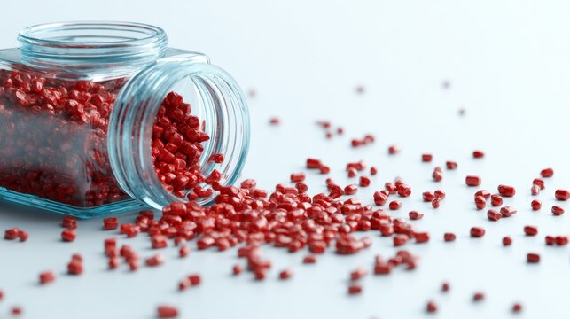 Red seeds spilled jar styled composition artistic minimal modern design arrangement