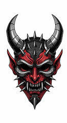 Terrifying Red Devil Mask Vector Illustration Halloween Horror and Fantasy Art