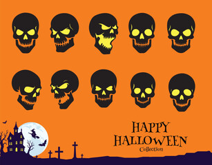 Spooky Halloween Skull Head Vector Collection