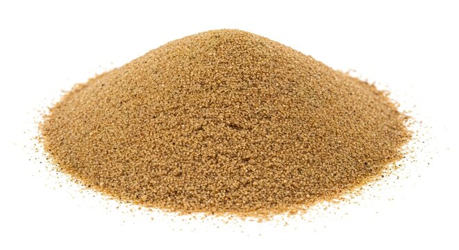 A pile of tan sand is isolated against a white background