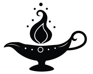 Fototapeta premium Stylized ornate oil lamp silhouette with fiery emblematic flame