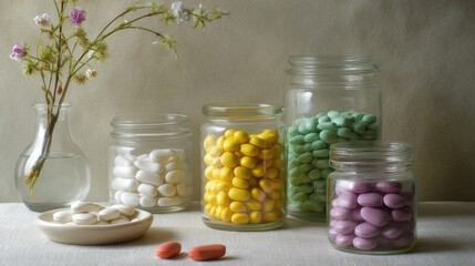Jars with candies styled artistic minimal modern composition design arrangement sweet inspiration colorful display