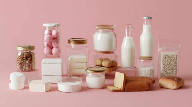 Milk and jars styled artistic minimal modern composition design arrangement food inspiration fresh display grocery