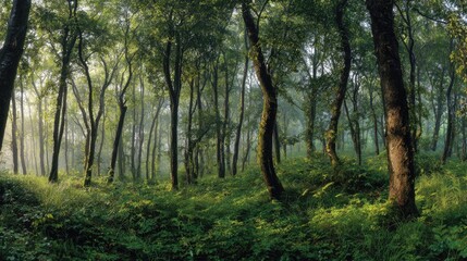 Fototapeta premium Dewy Morning White ash forest panorama