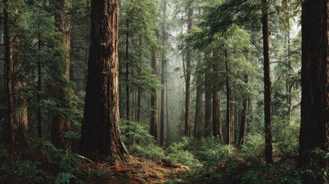 Dewy Morning Western red cedar forest panorama