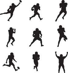 Collection of american football player silhouettes in various action poses