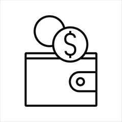 Minimalist wallet and dollar coins line icon representing savings, income, and personal finance management. Vector symbol for business, payment, and budget