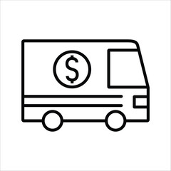 Simple line icon of an armored truck for secure cash-in-transit services, symbolizing banking, financial security, and money transport logistics