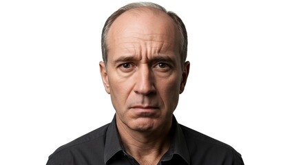 Obraz premium A headshot of a middleaged man with a concerned expression against a white background
