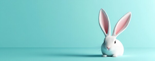 Obraz premium Cute White Easter Bunny on Mint Background