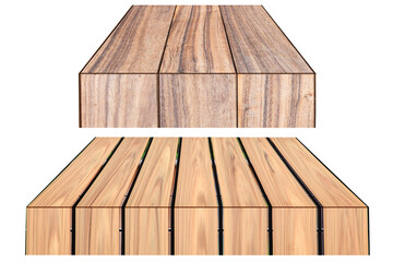 wooden table mock up platform for interior decoration design or advertising display  isolate white background.