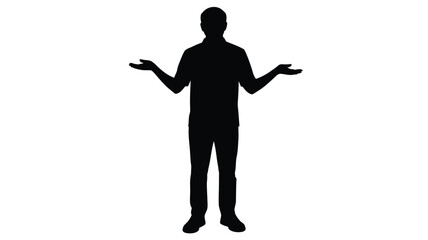 Silhouette of a man with arms outstretched in a gesture of confusion or uncertainty