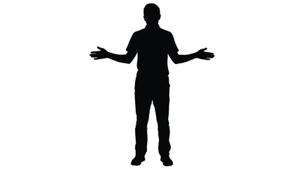 Silhouette of a man with open arms expressing confusion or questioning