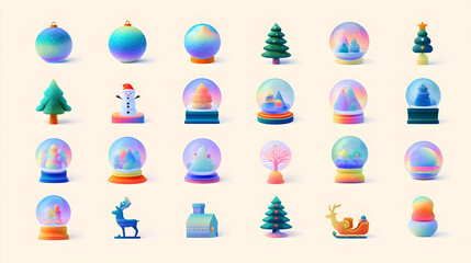 Whimsical Christmas Ornaments and Snow Globes with Colorful Festive Designs