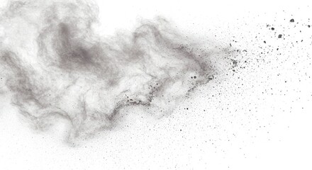 Gray cloudlike dust pattern spreads across a white background