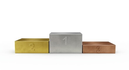 Threetiered winners podium with a silver 1 gold 2 and bronze 3 against a white background