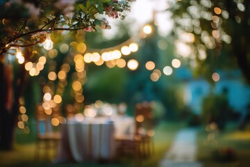 Blurred Garden Wedding Background with Twinkling Fairy Lights
