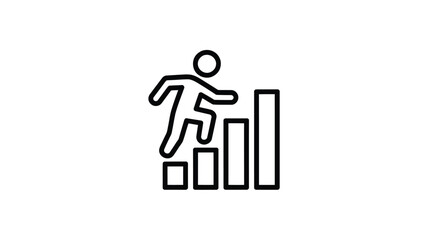 Stylized person climbing upward on a bar graph representing growth and success