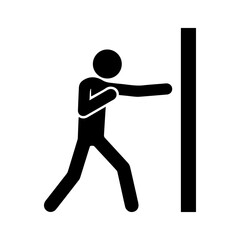 Stickman pushing wall silhouette icon. Man pushing barrier vector illustration. Effort, struggle, challenge, stress, hard work, determination, perseverance, motivation, business concept design.