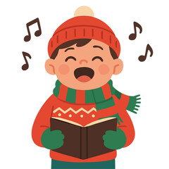 Flat Design Kid Singing Christmas Carols