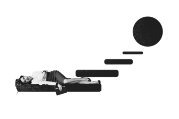 Composite photo collage of unhappy businesswoman lay career ladder problem crisis recession tiredness isolated on painted background