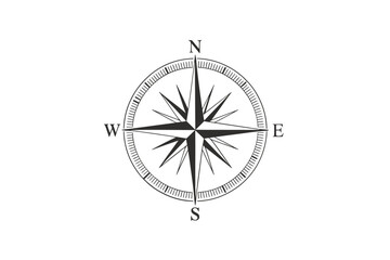 Vintage compass rose illustration with cardinal directions north south east west © MDMINTU