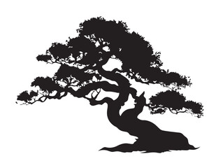 Twisted Bonsai Tree Minimalist 2D Vector Line Art Silhouette  