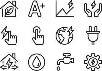 Vector art of set of energy saving line icons
