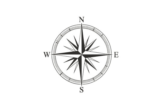 Vintage compass rose illustration with cardinal directions north south east west