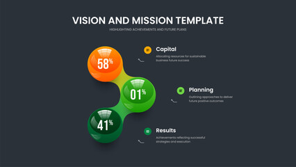Elegant Innovation 3 Step Chart Slide Template. Product Profile Three Element Graph Presentation Layout. Sales Planning Frame Design Vector Illustration.